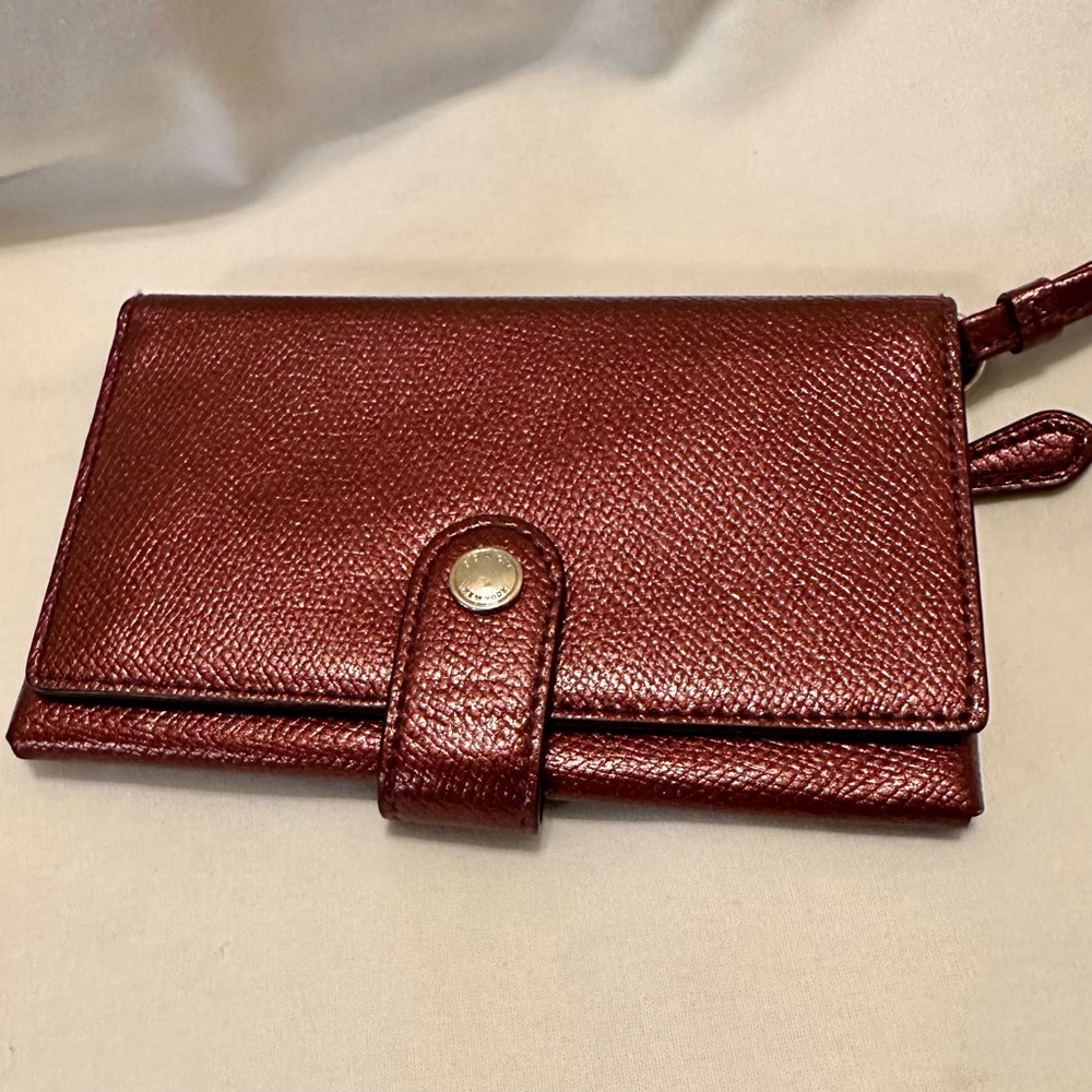 Coach Metallic Burgundy Leather Wristlet